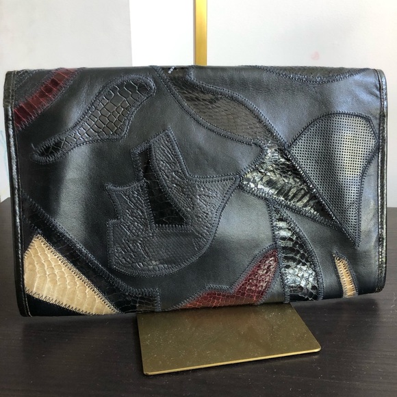Vintage Leather Patchwork Clutch 12”x8”